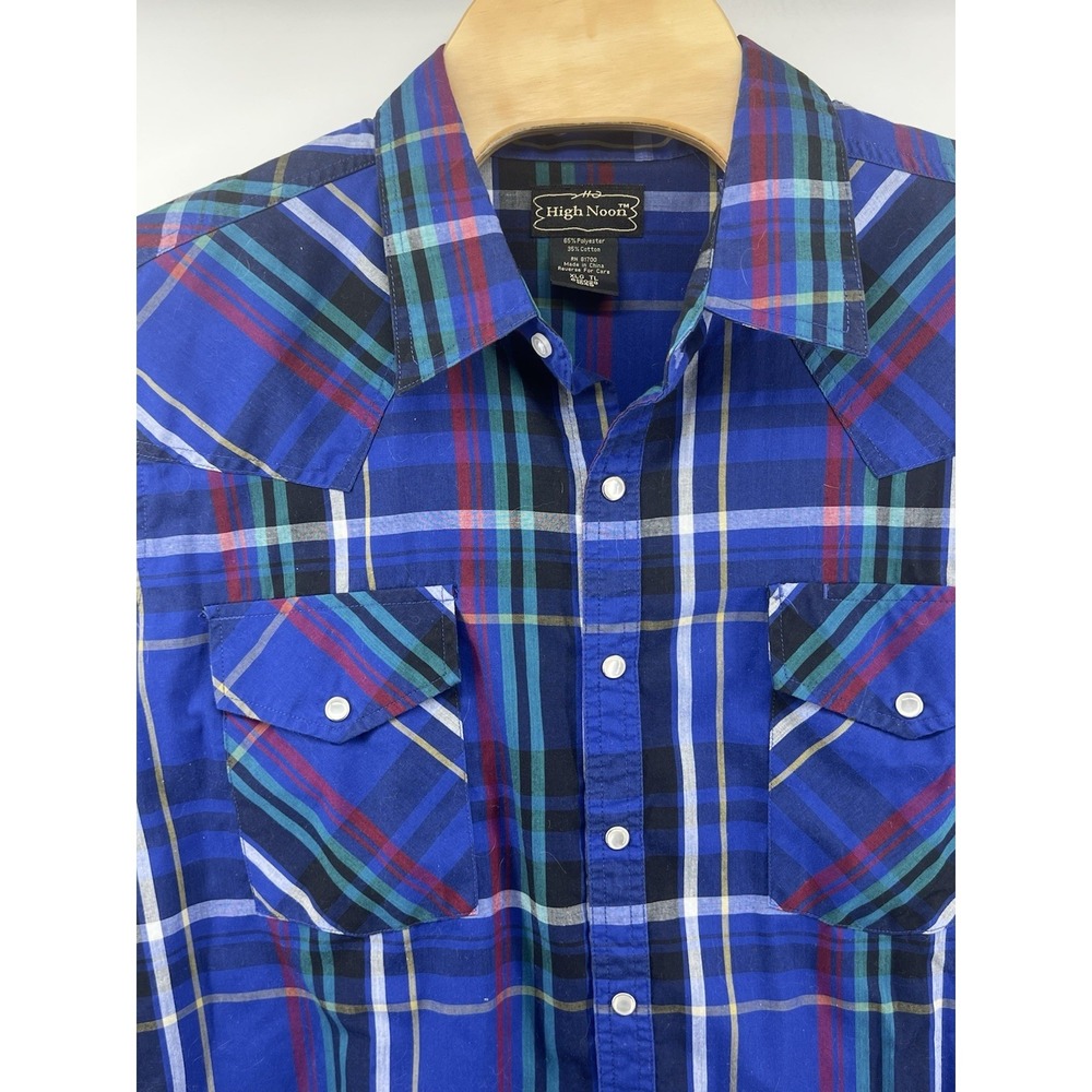 High Noon Western Shirt Pearl Snap XLT XL Tall Lot of 2 Blue Black Plaid L/S - Picture 3 of 10
